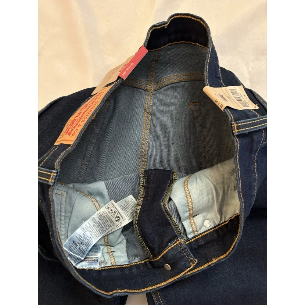 NEW Levi's 505 Jeans Mens 34 X 32 Blue Denim Cotton Stretch Regular Fit Straight